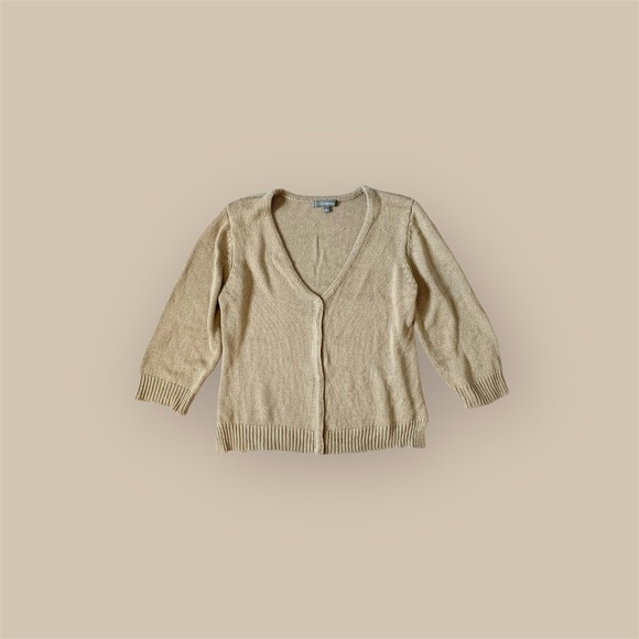 NY Collection Cream Cardigan Sweater V-Neck - Picture 1 of 9